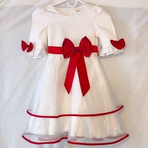 Girls' Party Dress, Sz 7,  Red-On-White, NWOT